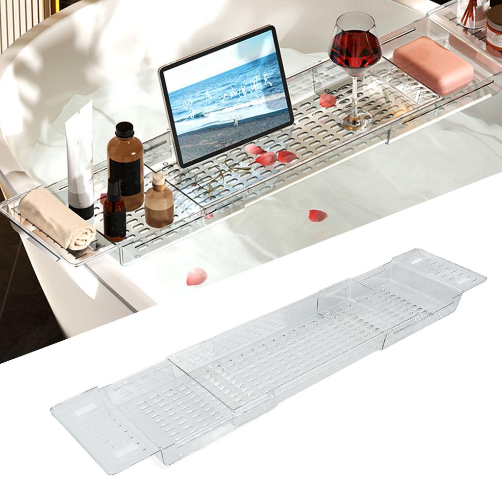 Bathtub Tray Table Extendable Draining Large Capacity Waterproof Bath Shelf for Bathroom