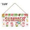 Coastal Home Decorations Summer Wooden Hanging Sign, Beach Theme Welcome Sign Front Door Decor with Wall Rope, Colorful Hanger for Seasonal Farmhouse