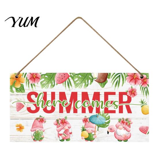 Coastal Home Decorations Summer Wooden Hanging Sign, Beach Theme Welcome Sign Front Door Decor with Wall Rope, Colorful Hanger for Seasonal Farmhouse