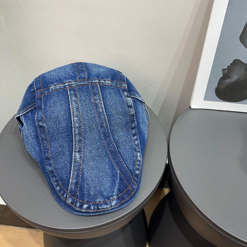 Весенне-Летняя Вареная Джинсовая Кепка-Новостийка - Ретро Беркет для Худого Лица на Большую Голову, Универсальная для Ношения Козырьком Назад. M (56-58 cm)
