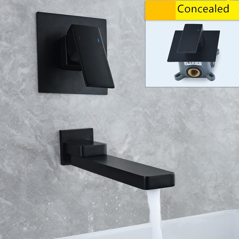Tuqiu Brushed Gold Basin Faucet Bathroom Faucet In-Wall Black Faucet Hot and Cold Bathroom Sink Tap Basin Mixer Tap Set