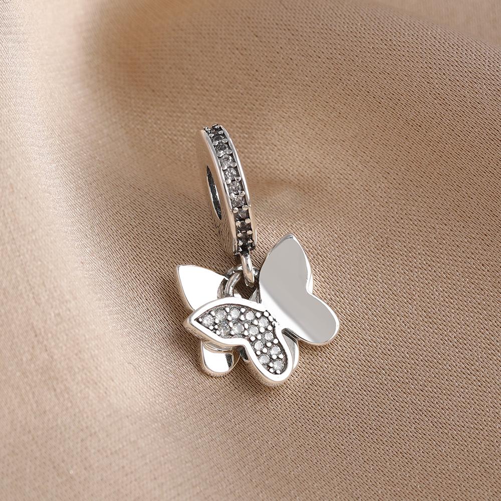 Spring Series Butterfly Pendant Clip Beads Earrings 925Silver Colored Inlaid Stone Fit Exquisite Bracelet Women DIY Jewelry Charm