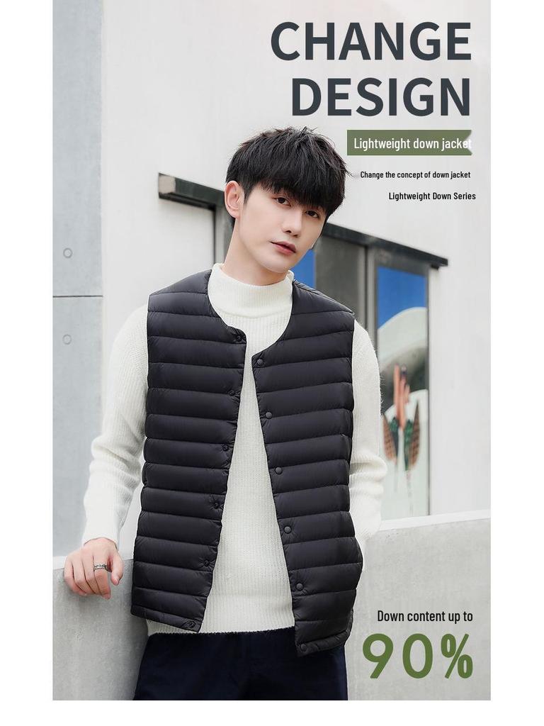 Men's 90% Down Solid Color V-Neck/Round Neck Vest Plus Size Jacket