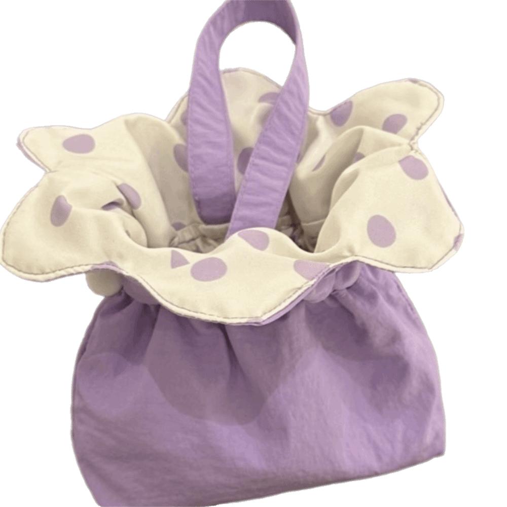 

Nylon Flower Shape Bucket Bag Canvas Irregular Handbag Boho Drawstring Bag School Purple Dot Flower