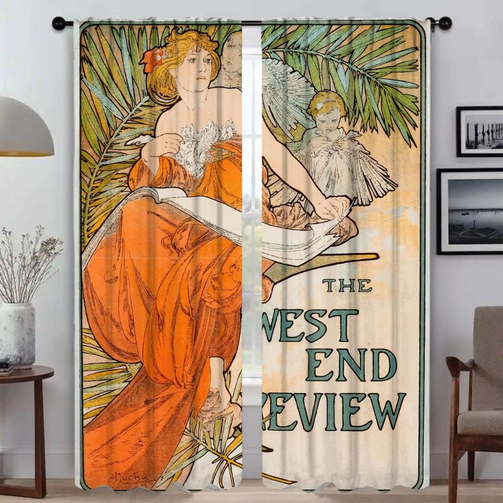 

Alphonse Mucha Curtains for Living Room Curtain for Room 2 Panel Blinds Halloween Decoration Home Interior Curtains Partition W50xH70cmx2pcs-CL