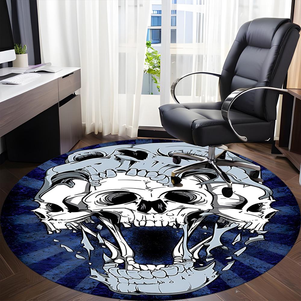 1PC Skull Office Round Area Rug, Mat Suitable For Office, Under Office Chairs Bedroom Living Room Home Decor, Room Deco