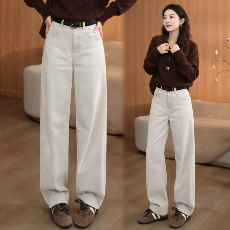 Womens High-Waisted Wide-Leg Straight Jeans 2026 Casual Loose Fit Cotton Denim Pants