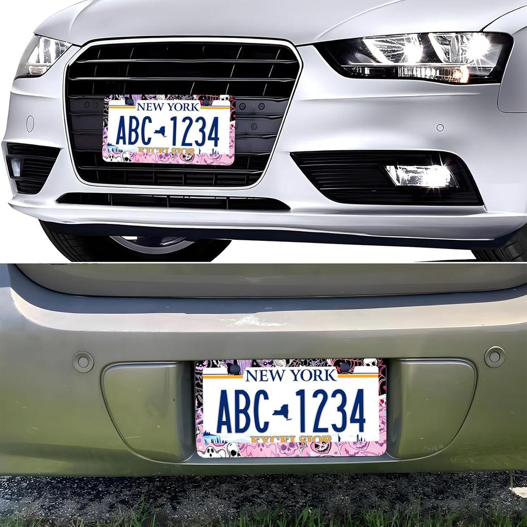 Splicing Skull Ghost Bat License Plate Frames, 2 Pack Halloween Horror Car Plate Frame, Stainless Steel License Plate Holders Covers With Free Screws