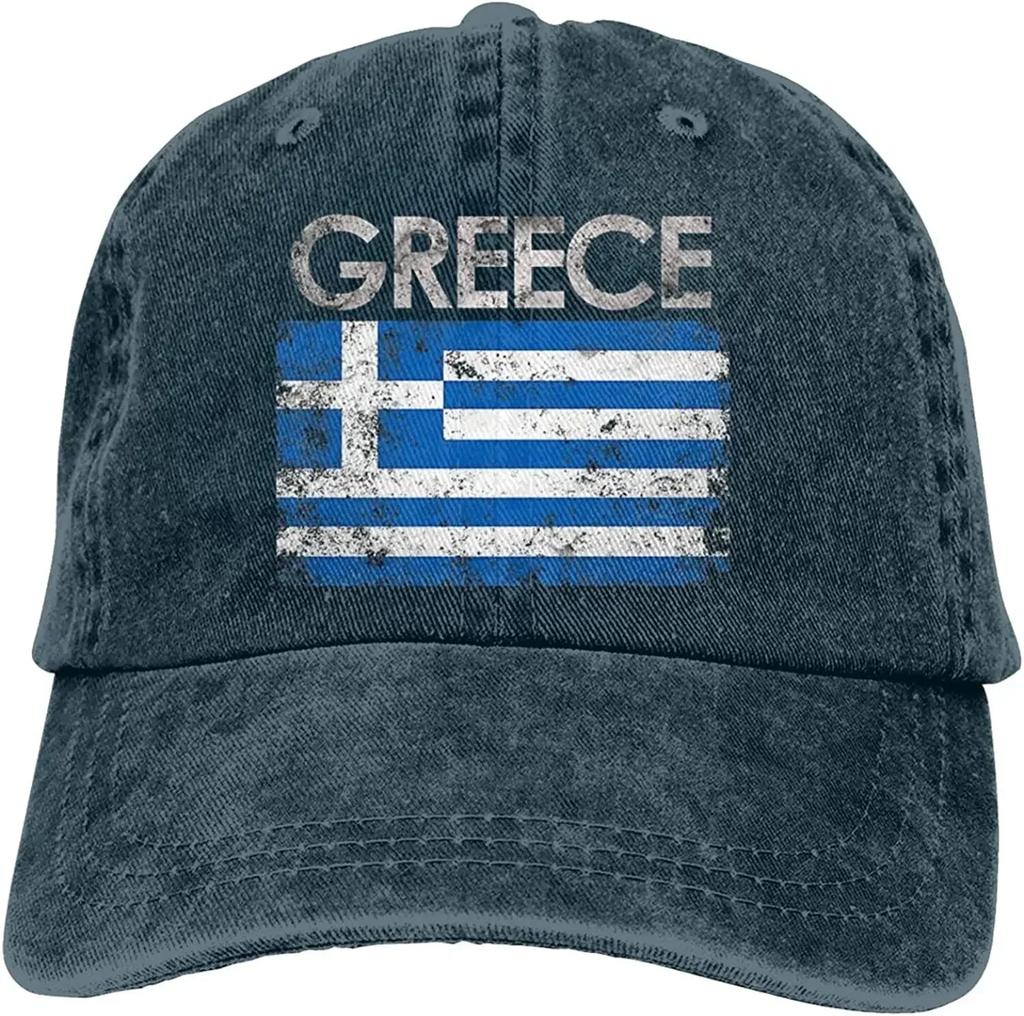 Griechische Flagge von Griechenland Denim Hüte für Herren Damen Baseballkappen Schirmmütze Schwarz Erwachsene Unisex Vier Jahreszeiten Lässig Polyester