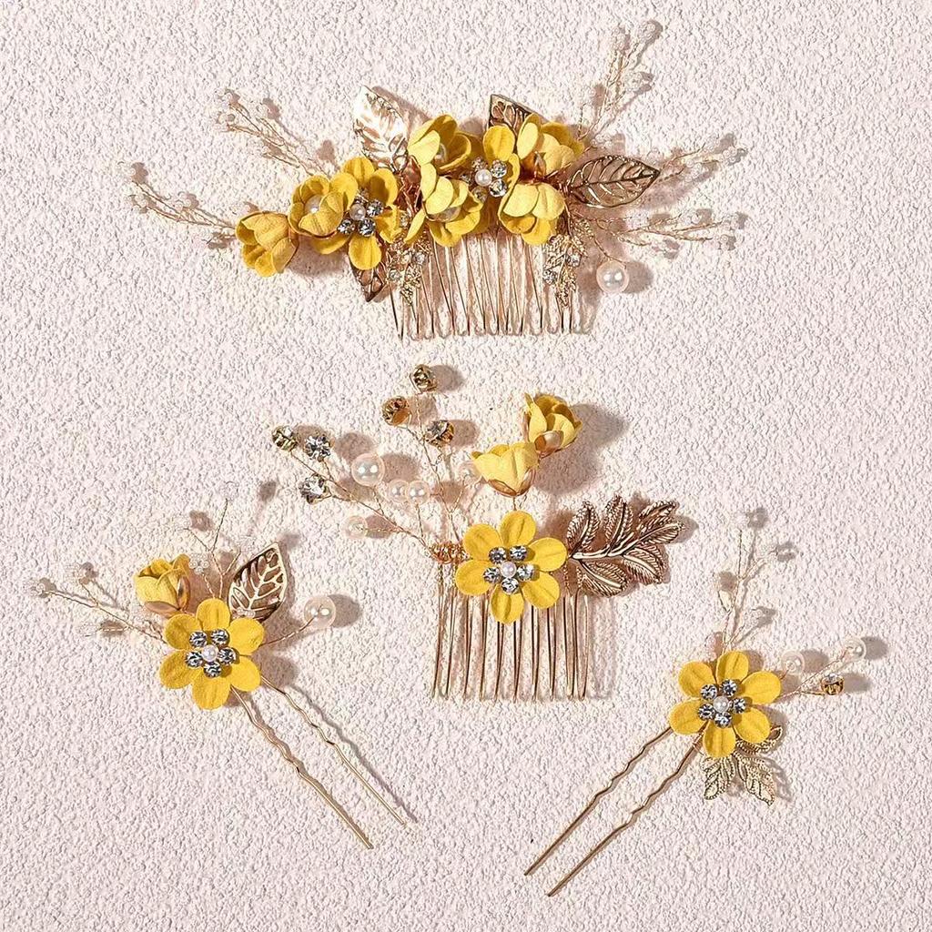 Gold Bridal Headwear: Handmade Pearl Hair Accessories Set