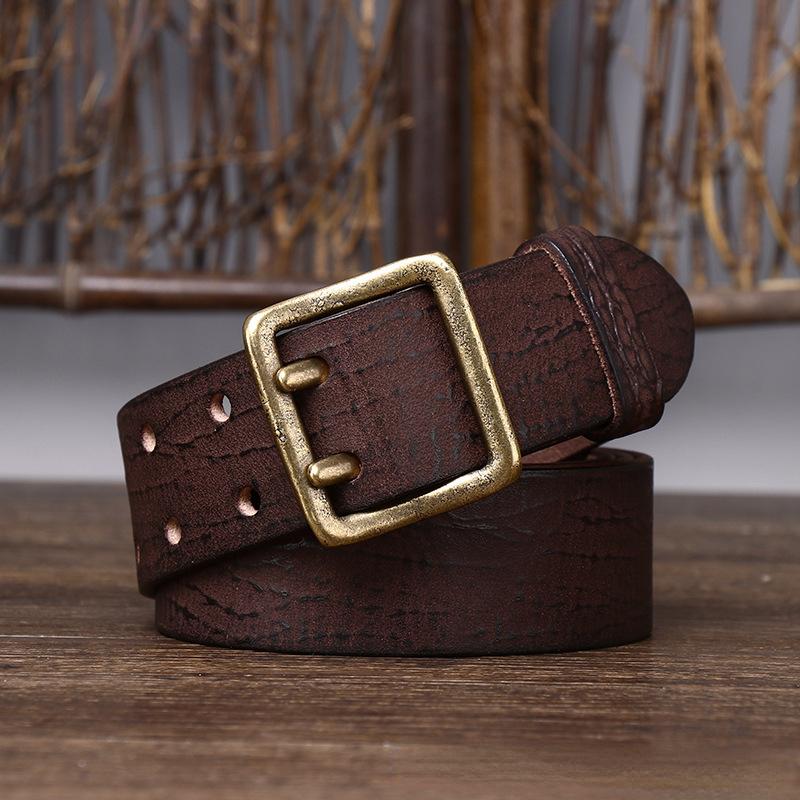 Cureaua Bărbați în stil coreean, retro, învechit, la modă, unică, cu ac dublu, din alamă, cu cataramă, din piele naturală, din piele de vacă pură.