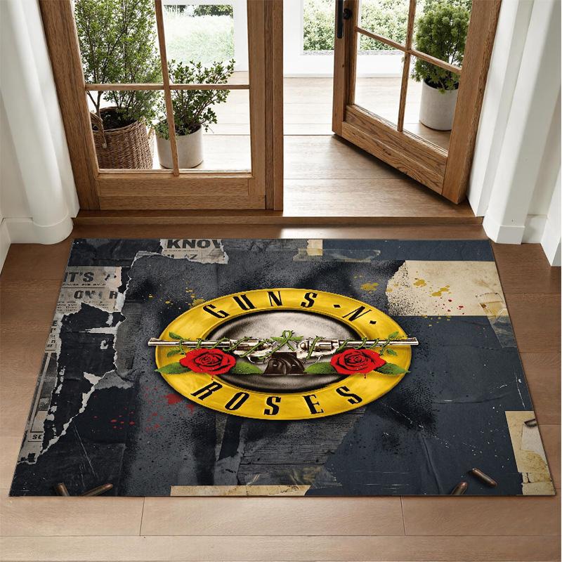 Guns N’ Roses Design Crystal Velvet Rug Soft Decorative Mat for Bedroom Entrance