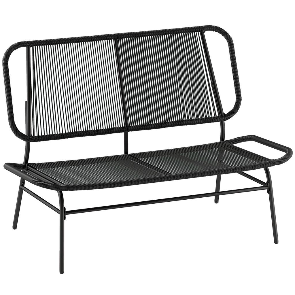 2 Seater Rattan Bench With Woven Seat And Backrest Steel Frame 240 Kg Load Capacity Black