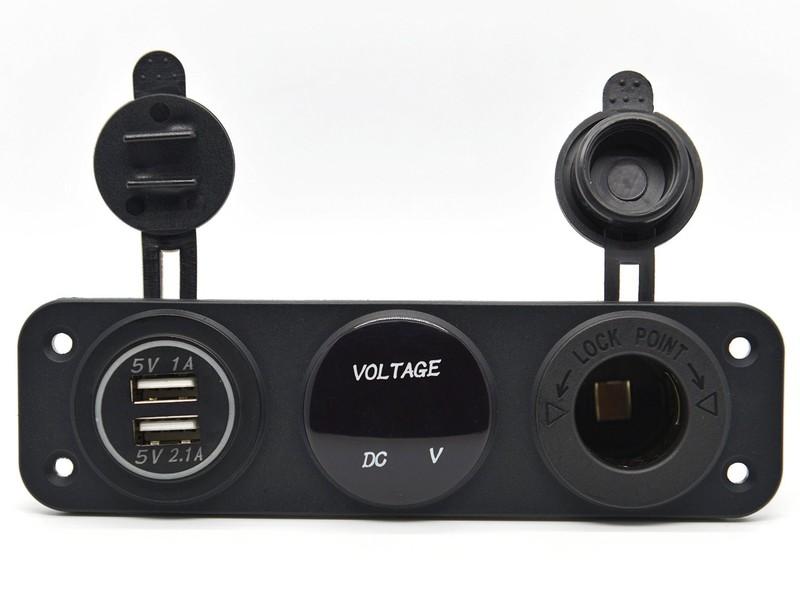 Universal Car Boat Multi Function Panel Angel Eye Dual USB Charger Voltmeter 12V Cigarette Lighter Outlet Socket