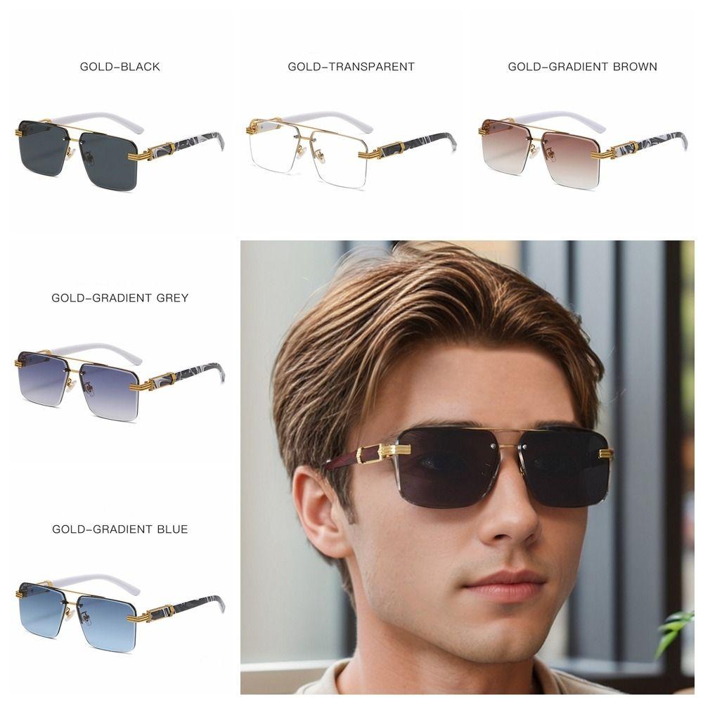 Square Frame Rimless Sunglasses UV 400 Driving Eyewear Fashion Men Sunglasses Streetwear