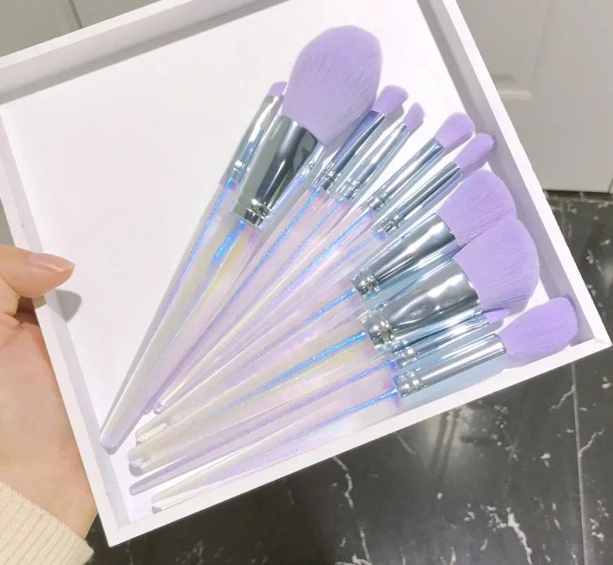 10pcs Professional Purple Makeup Brushes with Storage Bag Eyeshadow Powder Foundation Blush Sculpting Highlighter Eyebrow Brush