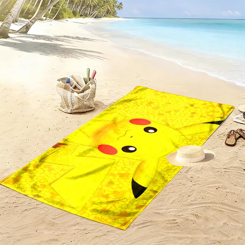 Happy Pikachu Print Beach Towel, Large Soft Quick Dry Towel for Beach Camping Swimming