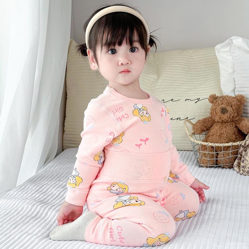 25 Style Baby High-Waisted Cotton Underwear Set for Boys & Girls - Belly Protection, Seamless, Warm Autumn/Winter Homewear