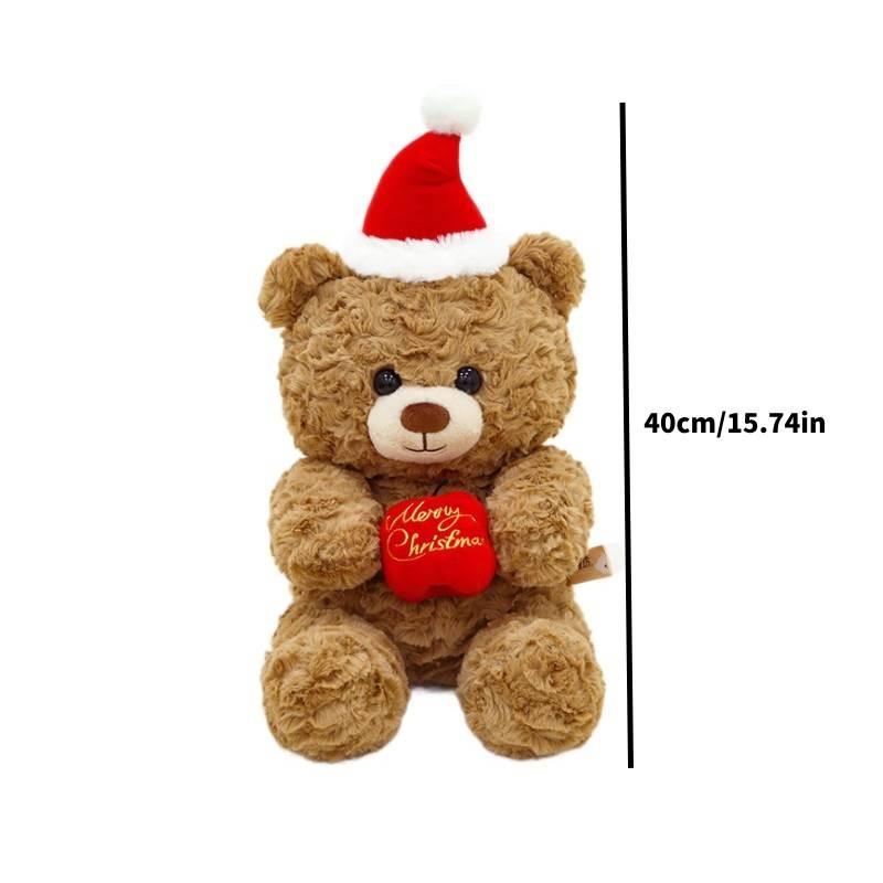Santa Hat Teddy Bear Plush Toy Cute Cartoon Children Girls Holiday Gift Doll