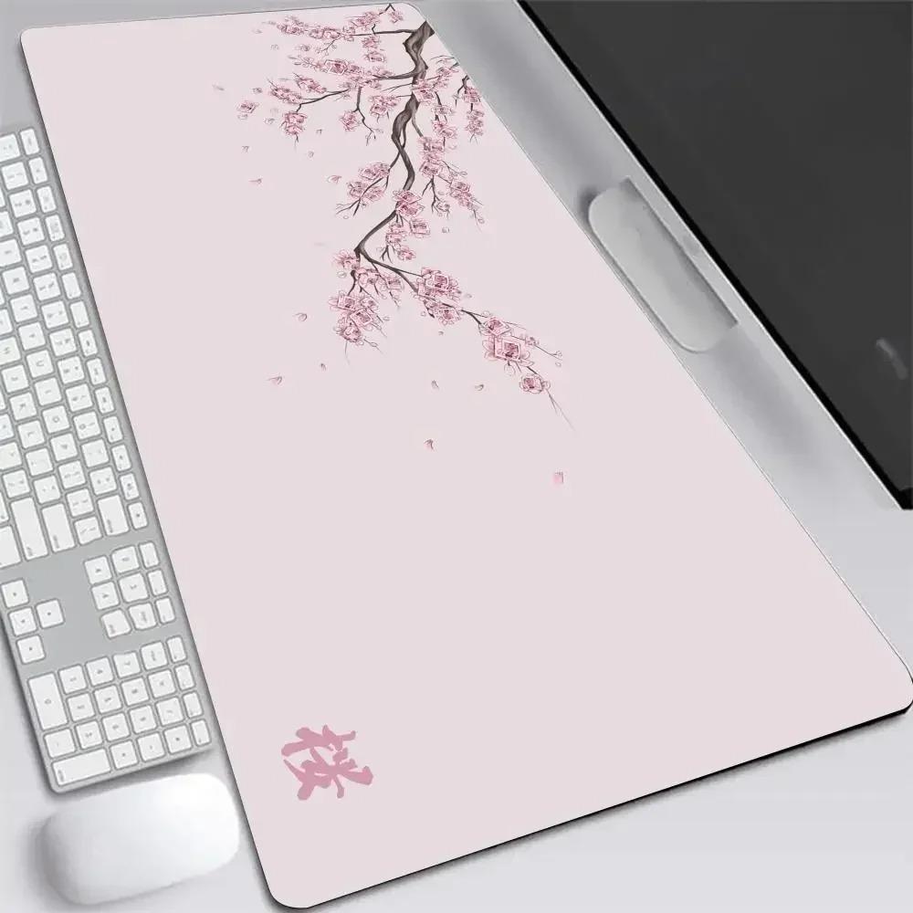 Podložka pod myš Japonská třešeň XXL Šedá Laptopy Herní podložka na stůl Sakura Podložka pod myš Anime Kancelář Hráč Klávesnice Počítačový stůl Koberec