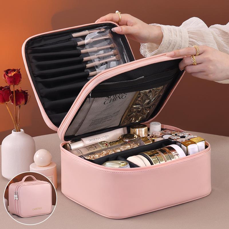 

Professional Make-up Tattoo Embroidery Tool Box PU Leather Handheld Storage Bag Cosmetics Double-layer Beauty Box Cosmetic Bag розовый