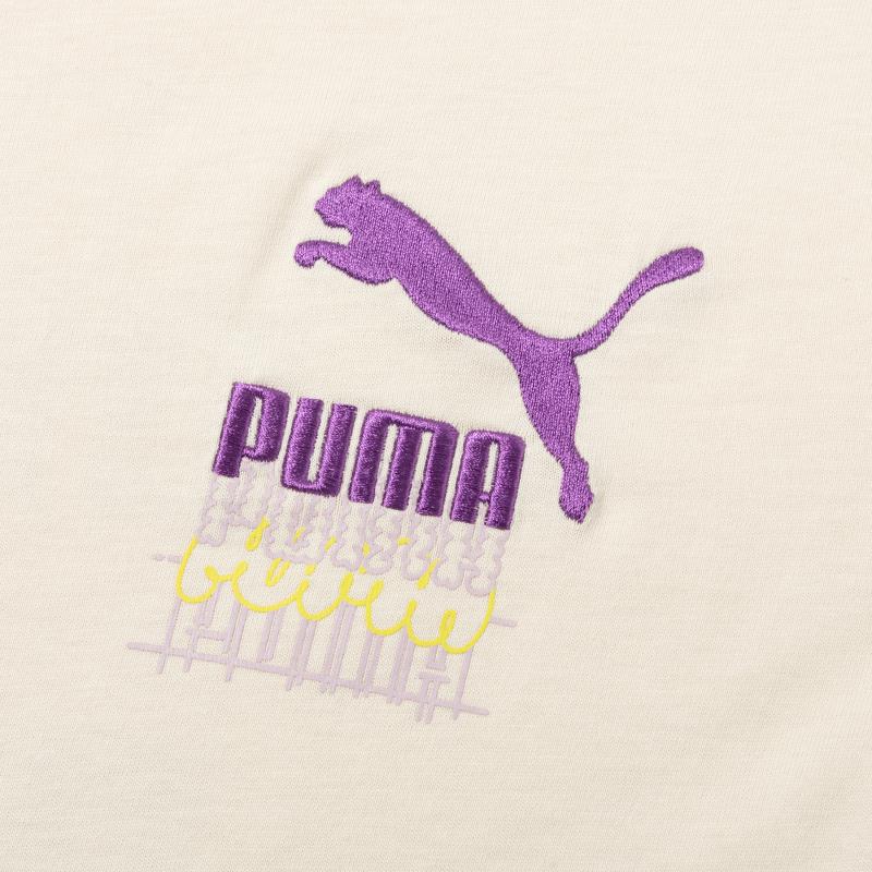 Puma Logo Rundhals-Pullover Kurzarm Überschnittene Schultern T-Shirt Damen T-Shirt Weiß 630566-87