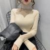 Herbst Neu Schwarz Innen Halbturtleneck Spitze Durchbrochen Langarm Gestrickt Basissweater Damen Oberteil