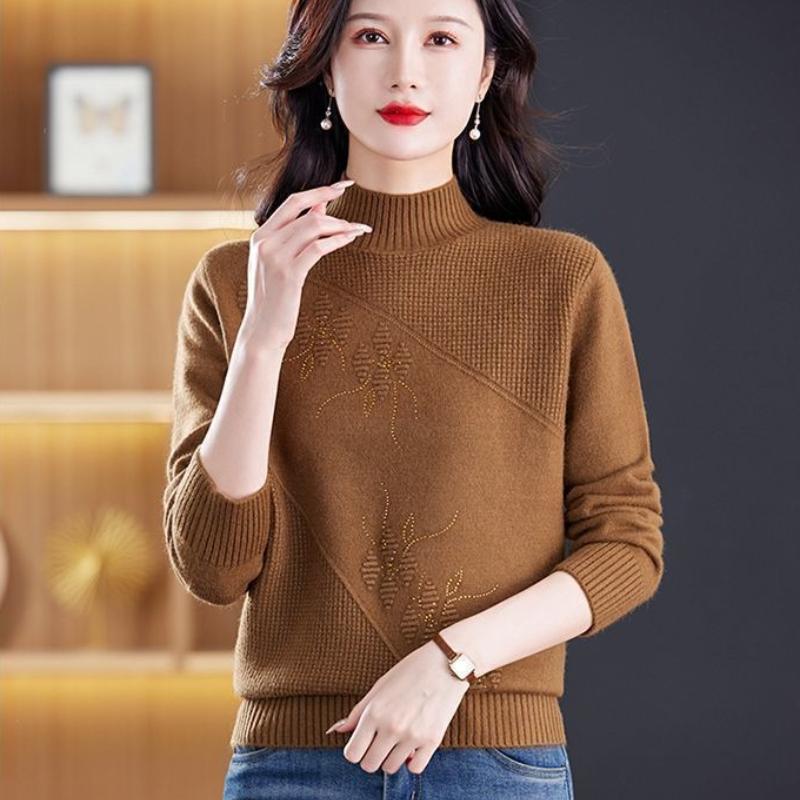 Half-Turtleneck Sweater for Women, Autumn/Winter Fashionable Short Cardigan with Thick Inner Layer