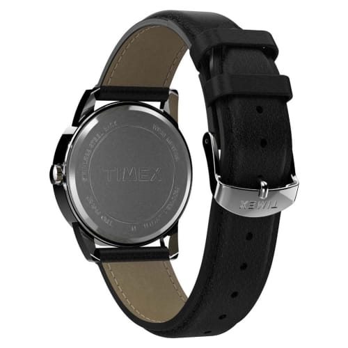 Timex Easyreader 38mm Leather Strap Watch, Black/Silver Tone/Blue, Classic.
