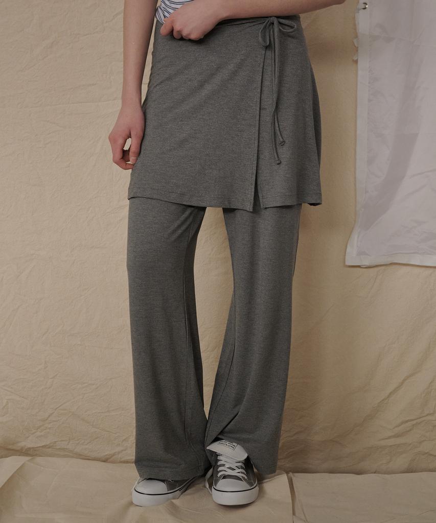 Okkitteu Layered Wrap Skirt Pants Gray