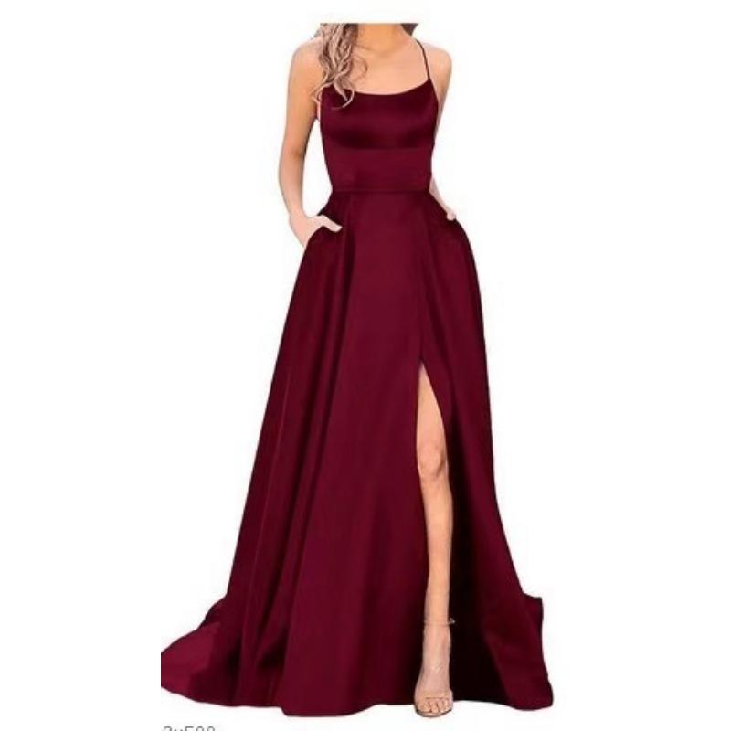 

Европейские и американские трансграничные новые платья подружек невесты, длинные платья, небольшие шлейфовые подтяжки, однотонные банкетные вечерние платья L