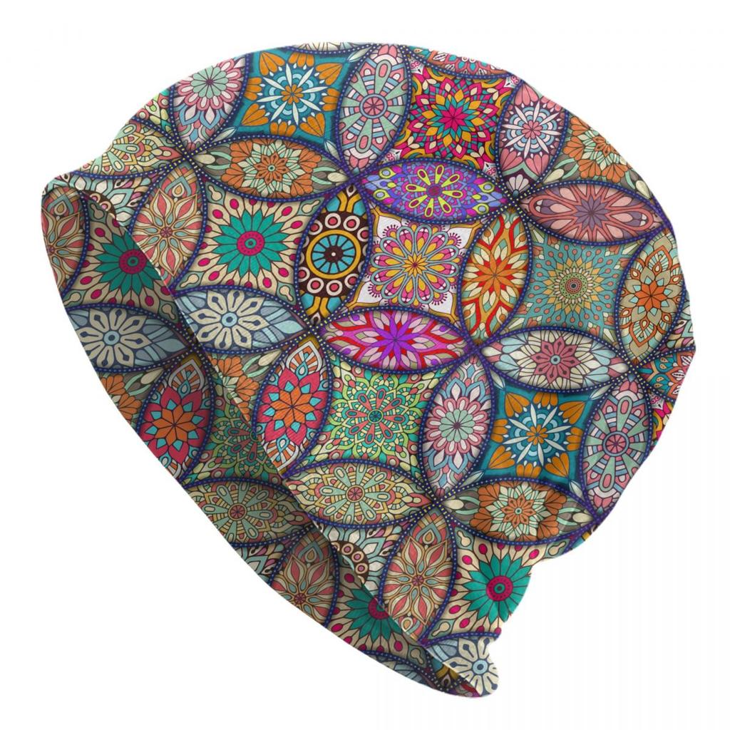 Custom Bohemia Ethnic Unisexdala Flower Pattern Skullies Beanies Caps Winter Warm Women Unisex Knitting Hats Unisex Adult Bonnet Hats