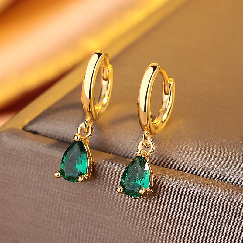 

Water Drop-Shaped Emerald Zircon Earrings Women S Simple Versatile Green Diamond Earrings Personalized Retro Ear Jewelry золотой