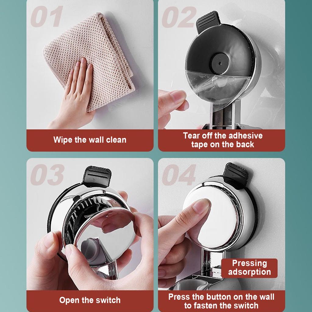 Bathroom Wall Bracket Suction Cup Shower Head Bracket, Adjustable Shower Head Bracket, Can Rotate 360 °