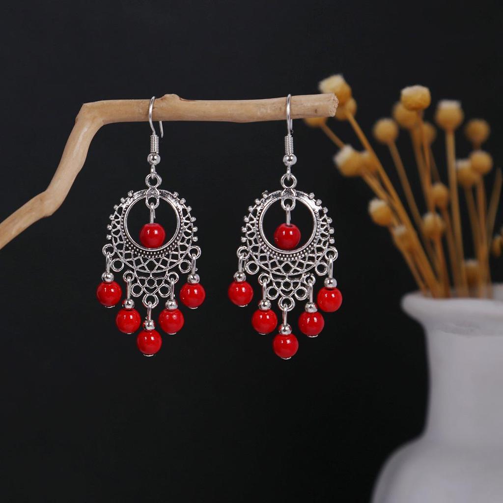 Boucles d'oreilles pendantes longues à pampilles en métal de style ethnique bohème