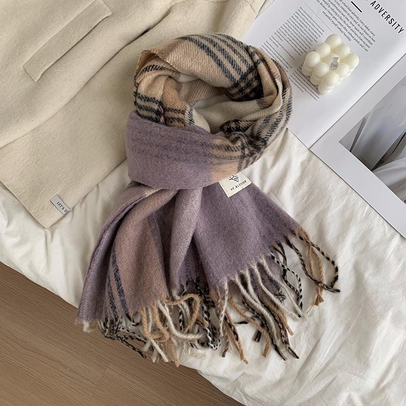 High End Retro Imitation Cashmere Scarf for Women Winter New Color Matching Thickened Student Warm and Cold Proof Scarf