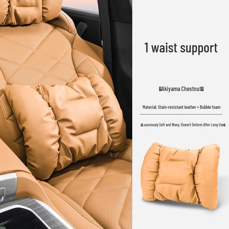 Luxury Leather Car Neck & Lumbar Support Pillow Set