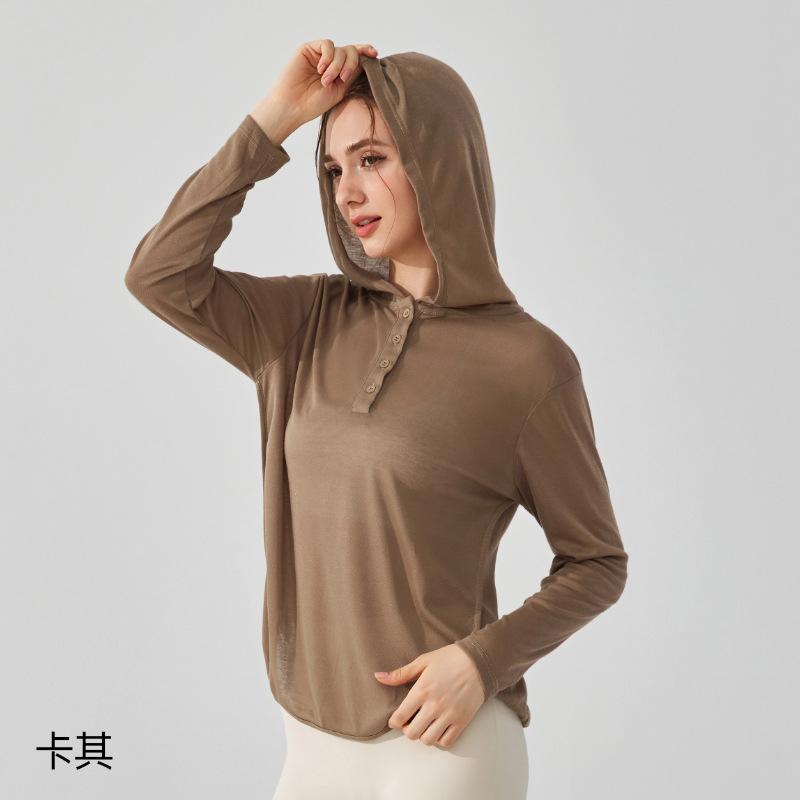 Autumn hooded yoga clothes wear light and breathable sports and leisure blouse comfortable and thin loose fitness clothes top