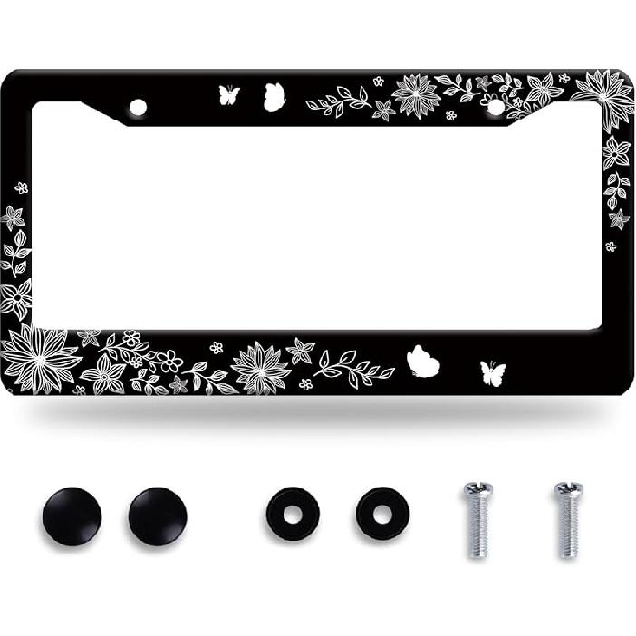 Butterfly License Plate Frame Beautiful Butterflies License Plate Stainless Steel Auto Parts With Screws Size 12.3" X 6.3" For Men Women
