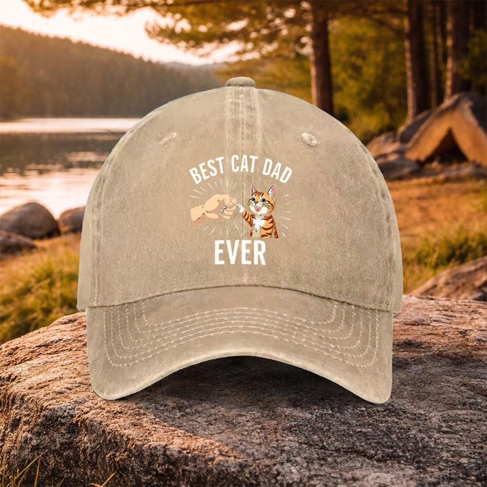Cat Dad Washed Baseball Cap Lightweight Duckbill Hat for Unisex Women Machine Washable Unisex Casual Outdoor Hat