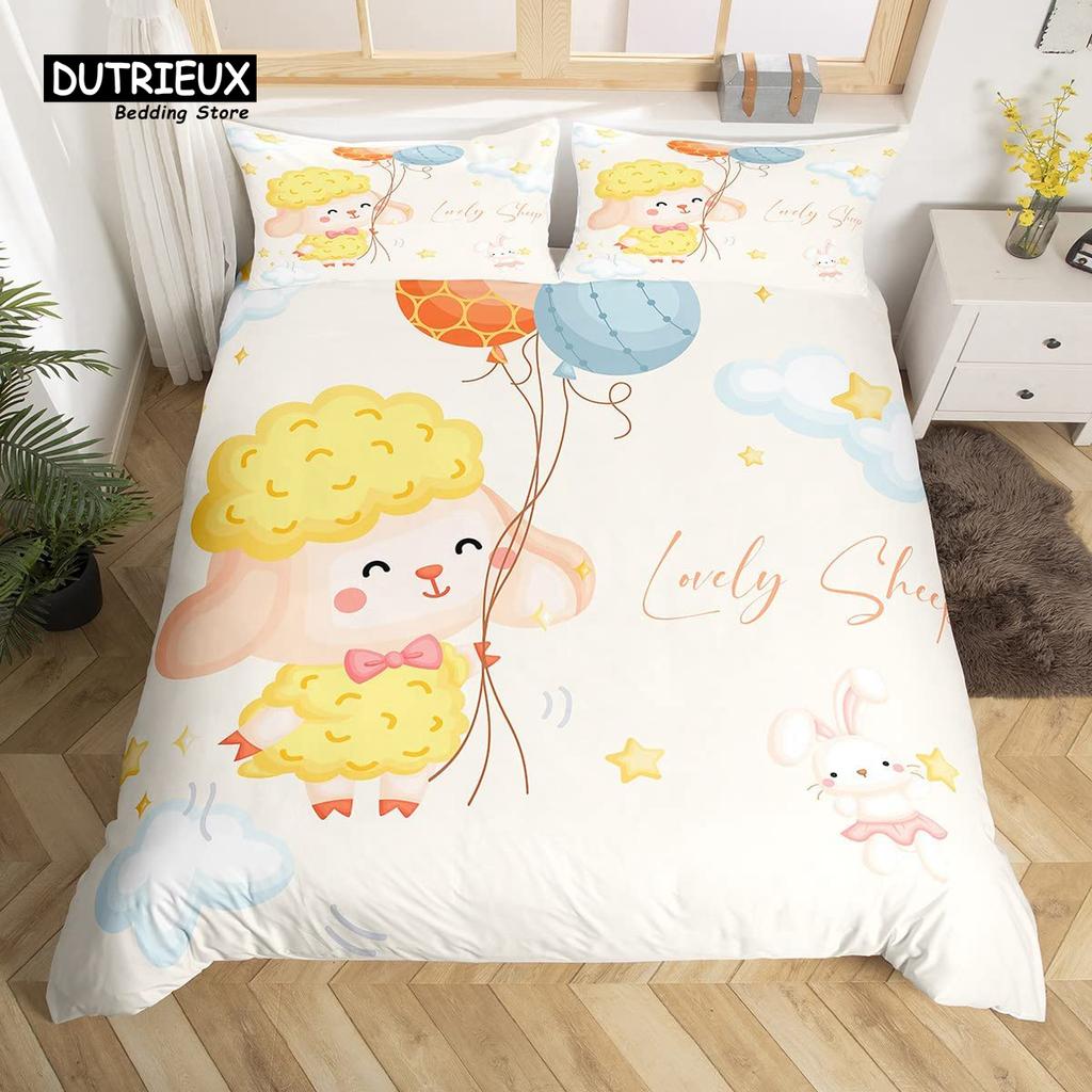 Cartoon Sheep Farm Animals Duvet Cover Set, Butterfly Princess Bedding Set, Soft Comfortable Breathable Duvet Cover