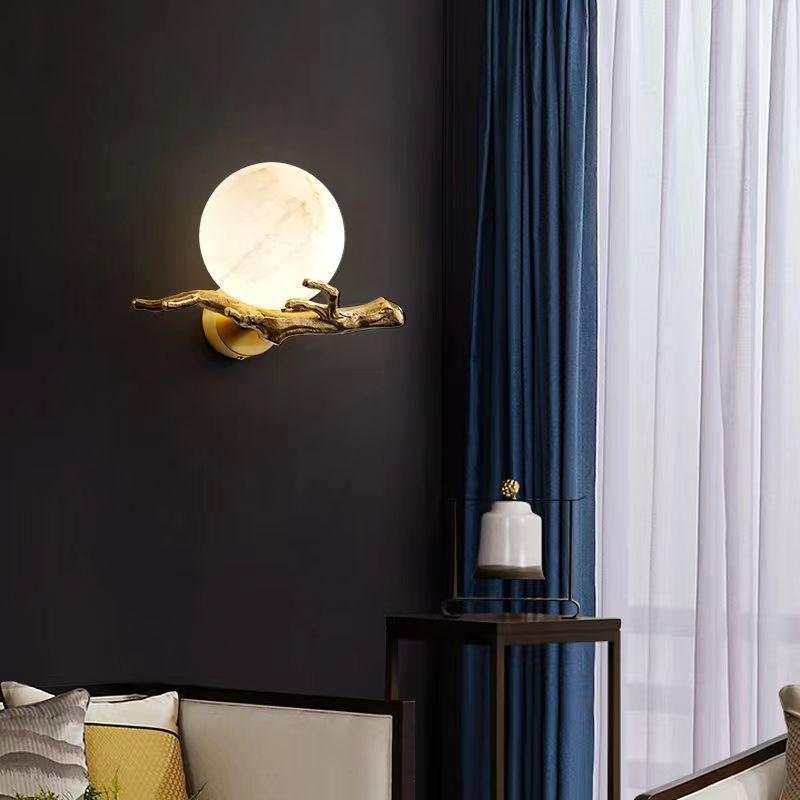 Minimalist Luxury Marble & Copper Wall Lamp for Living Room/Bedroom