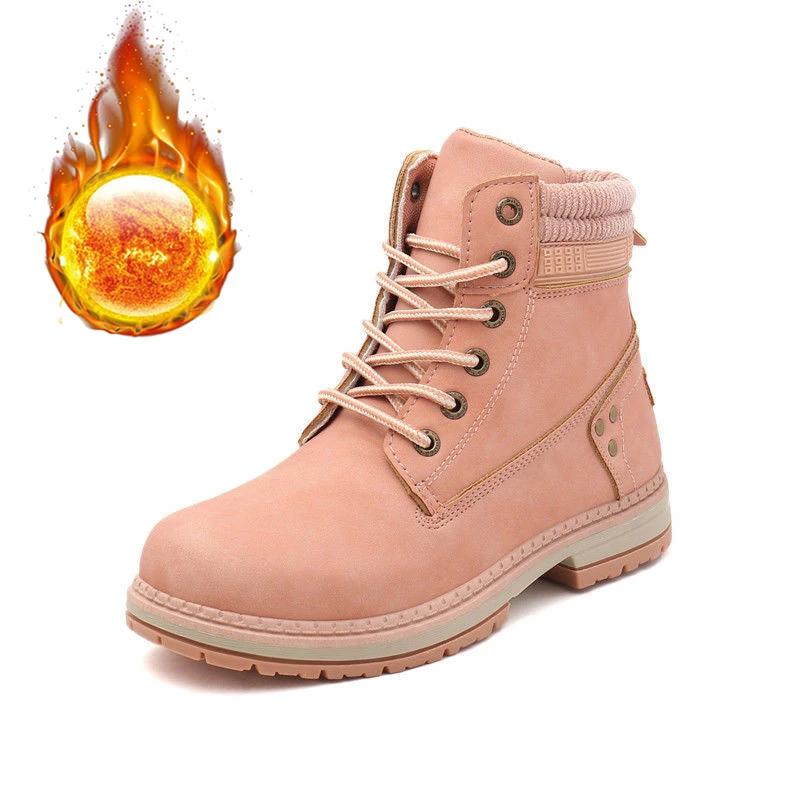 Winter Shoes Women Fashion Boots Flat Non-slip Warm Plush Women Ankle Boots Thick Sole Black Pink Yellow Big Size 42 DX231