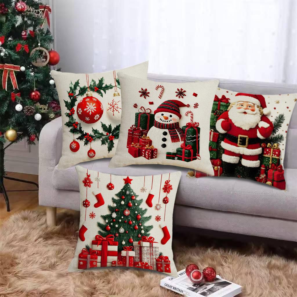 Santa Claus Bell Garland Pillow Cover Christmas Decorative Sofa Cushion Pillow Cover