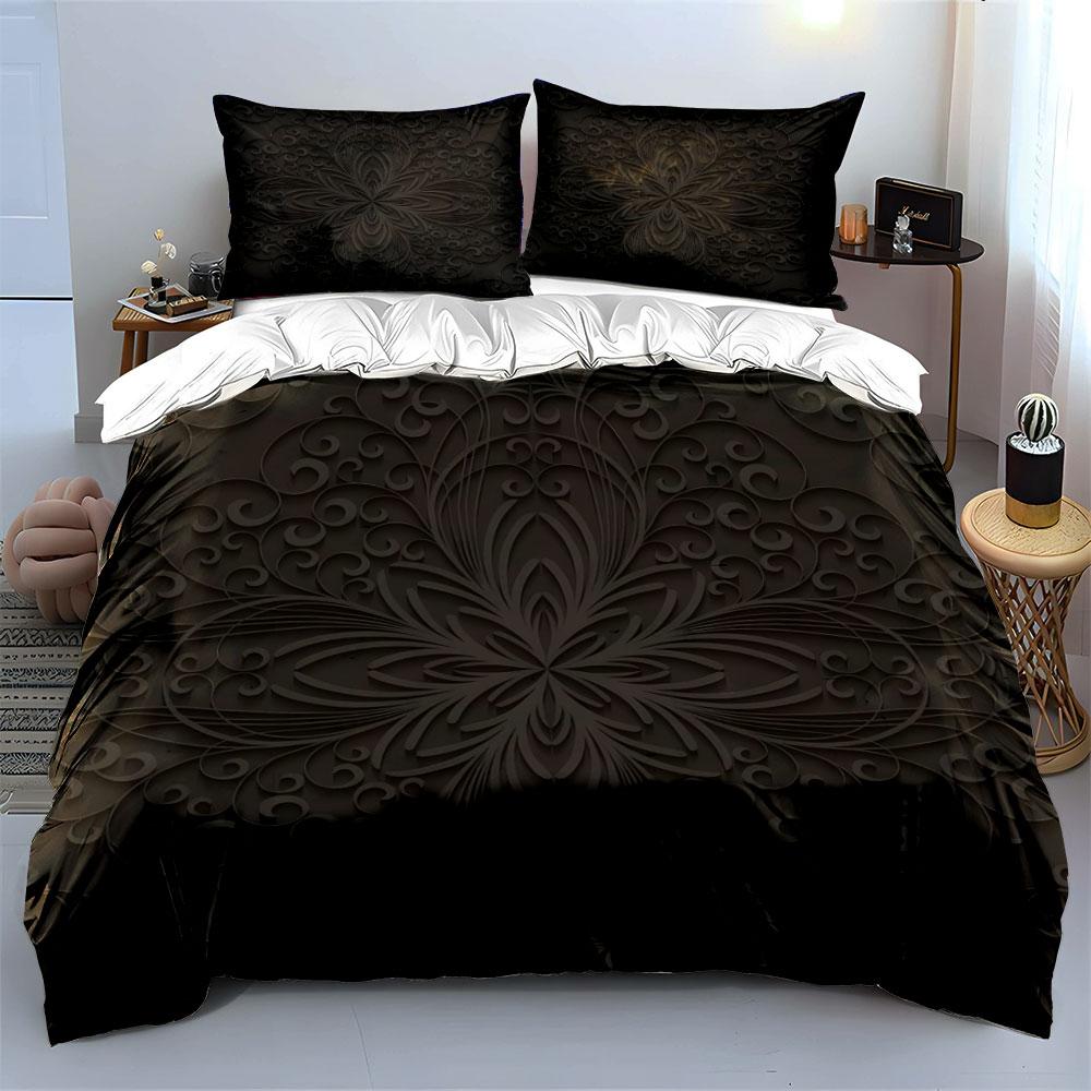 Elegant Black Floral Design Set Multiple Sizes Kid'S And Adults' Bedroom Exquisite 3Pc Bedding Set, Gift