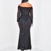 Damen Übergröße schulterfrei Pailletten Maxikleid Langarm Bodycon Meerjungfrau Abendkleid