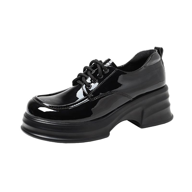 2025 Autumn Women's British Style Patent Leather Platform Loafers with High Heels
