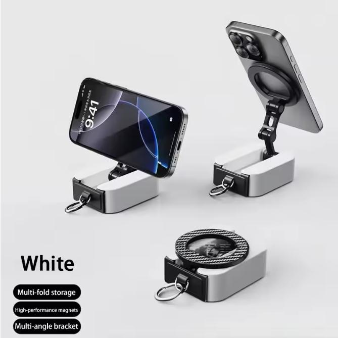 

Magnetic Phone Holder Foldable Rotatable Adjustable Clip Aerospace Alloy Lazy Travel Stand For Car Airplane Train Desk Use білий