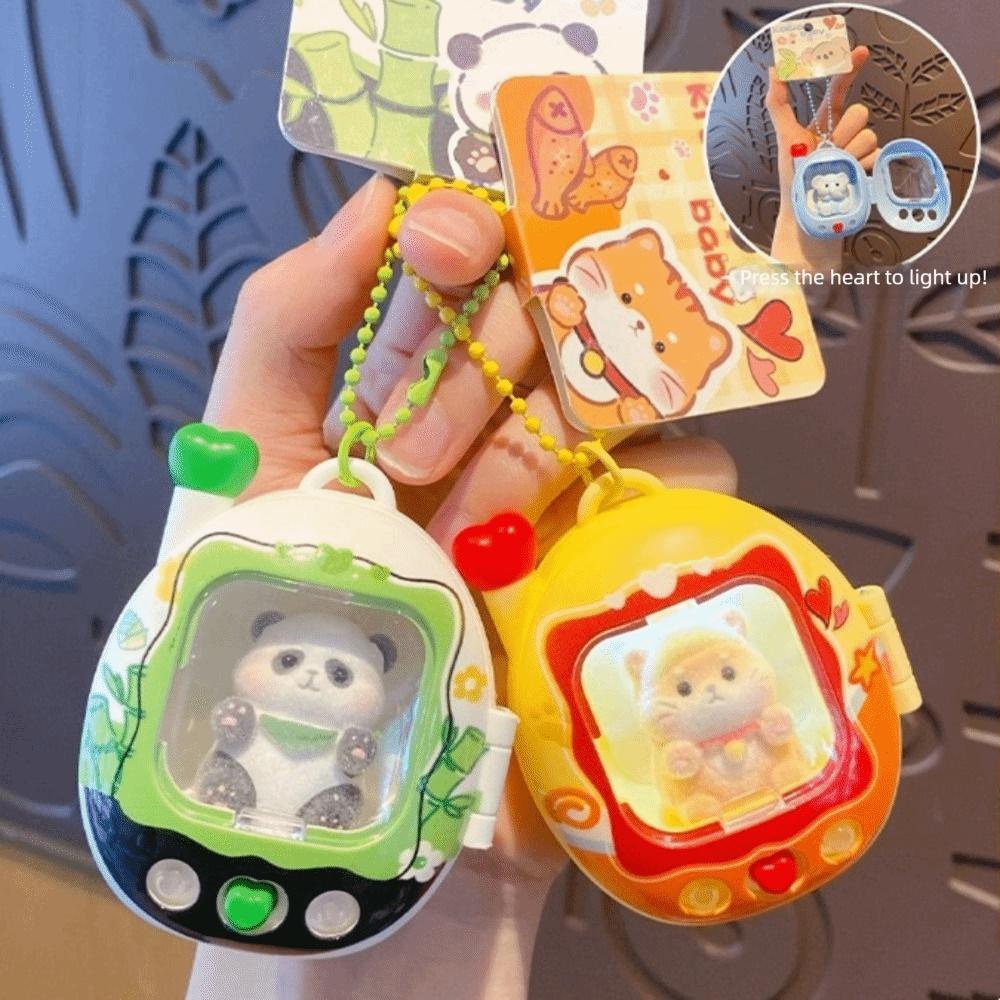 Retro Television Cat Dog Keychain Press Flash Animals Doll Keyring Light Up Pendant  Birthday Gifts
