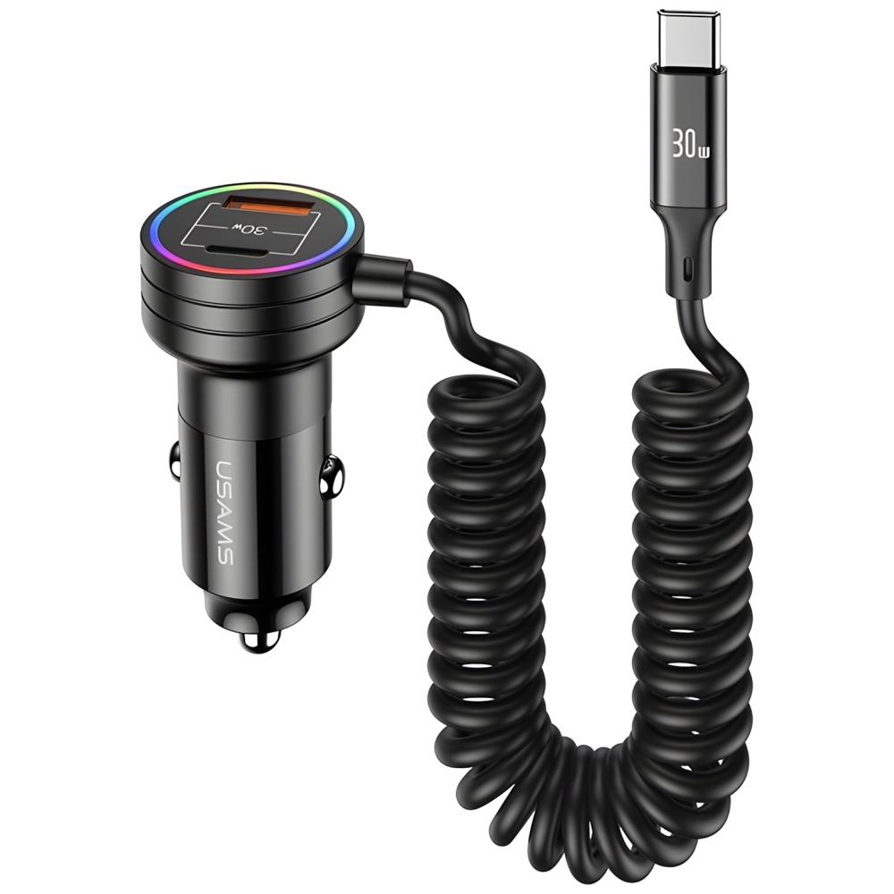 Ładowarka Samochodowa 60W USAMS Quick Charge 2xUSB-C/USB-A Czarna